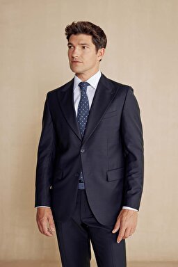 Yün Karışımlı Sivri Yaka Slim Fit Takım Elbise - Lacivert (görsel 4)