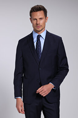 %100 Yün Mono Yaka Slim Fit Takım Elbise - Lacivert