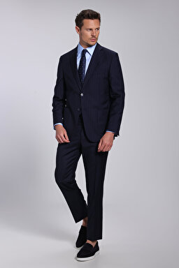 %100 Yün Mono Yaka Slim Fit Takım Elbise - Lacivert (görsel 3)