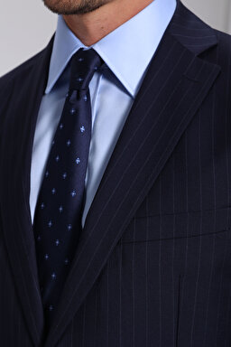 %100 Yün Mono Yaka Slim Fit Takım Elbise - Lacivert (görsel 4)