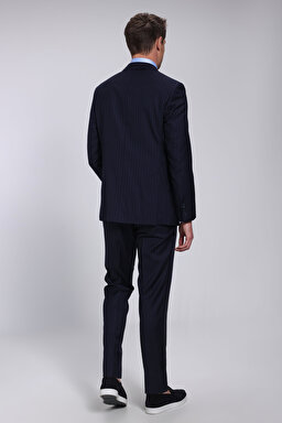 %100 Yün Mono Yaka Slim Fit Takım Elbise - Lacivert (görsel 9)