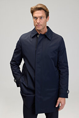 Klasik Yaka Regular Fit Erkek Trençkot - Lacivert (görsel 6)