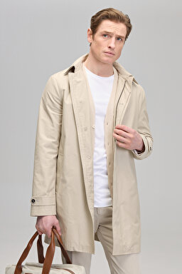 Klasik Yaka Regular Fit Erkek Trençkot - Bej