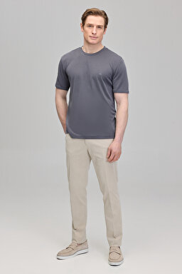 Bisiklet Yaka Logo Nakışlı Basic Tshirt - Gri (görsel 3)