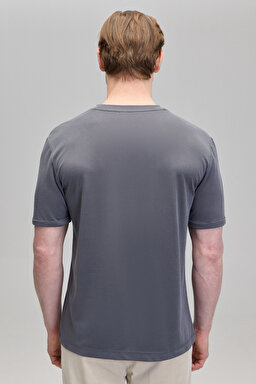 Bisiklet Yaka Logo Nakışlı Basic Tshirt - Gri (görsel 5)