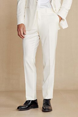 %100 Yün Şal Yaka Slim Fit Limited Edition Smokin - Kırık Beyaz (görsel 6)