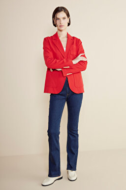 Nakış Detaylı Yarım Astar Mono Kapama Slim Fit Blazer Ceket - Kırmızı (görsel 3)