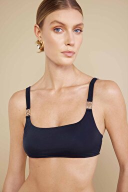 Gold Metal Logo Askılı Bikini Takımı - Siyah (görsel 4)