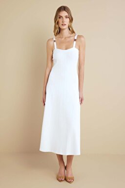 Askılı Maxi Boy Rayon Triko Elbise - Kırık Beyaz