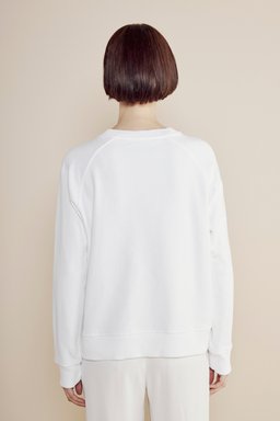 %100 Pamuk Çiçek Nakış Detaylı Sweatshirt - Kırık Beyaz (görsel 5)