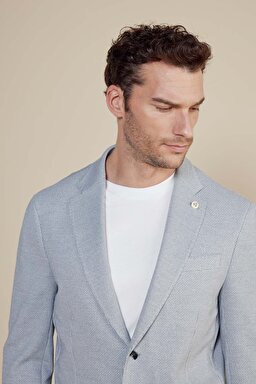 Mono Yaka Regular Fit  Torba Cep Kazayağı Desenli Örme Ceket - Mavi (görsel 4)