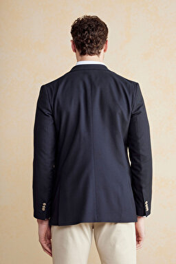 Yün & Pamuk Karışımlı Mono Yaka Torba Cep Slim Fit Ceket - Lacivert (görsel 6)