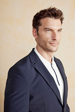 Mono Yaka Torba Cep Slim Fit Performans Ceket - Lacivert (görsel 4)