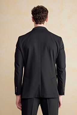 Sivri Yaka Torba Cep Slim Fit Kruvaze Ceket - Siyah (görsel 5)