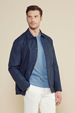 Pamuk Karışımlı Torba Cep Overshirt Ceket - Lacivert