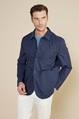 Pamuk Karışımlı Torba Cep Overshirt Ceket - Lacivert (görsel 2)