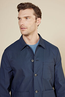 Pamuk Karışımlı Torba Cep Overshirt Ceket - Lacivert (görsel 4)
