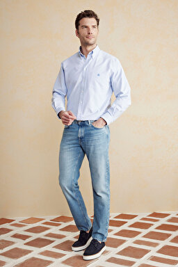 %100 Pamuk 5 Cep Denim Pantolon - Mavi (görsel 2)