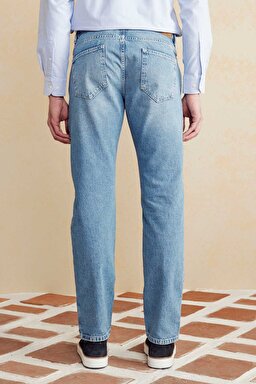%100 Pamuk 5 Cep Denim Pantolon - Mavi (görsel 4)