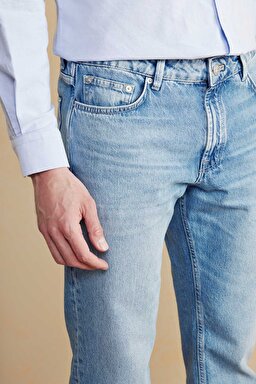 %100 Pamuk 5 Cep Denim Pantolon - Mavi (görsel 5)