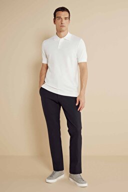 Polo Yaka Düğmeli Basic Rayon Kısa Kol Kazak - Kırık Beyaz (görsel 4)