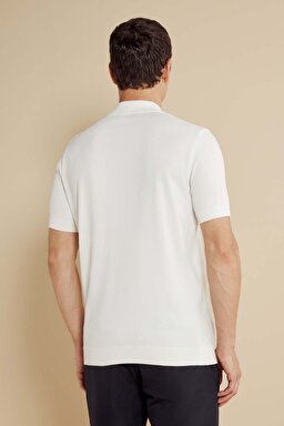 Polo Yaka Düğmeli Basic Rayon Kısa Kol Kazak - Kırık Beyaz (görsel 6)