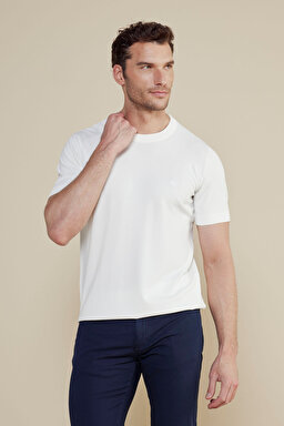 Bisiklet Yaka Basic Rayon Kısa Kol Kazak - Kırık Beyaz