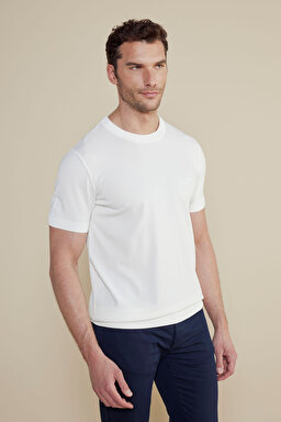 Bisiklet Yaka Basic Rayon Kısa Kol Kazak - Kırık Beyaz (görsel 2)