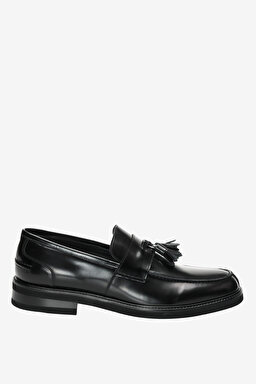 100% Deri Püskül Detaylı Loafer - Siyah