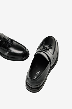 100% Deri Püskül Detaylı Loafer - Siyah (görsel 5)
