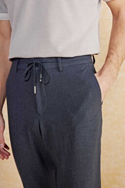 Gofre Beli Lastikli Pantolon - Lacivert (görsel 5)
