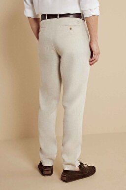 %100 Keten Klasik Pantolon - Bej (görsel 5)