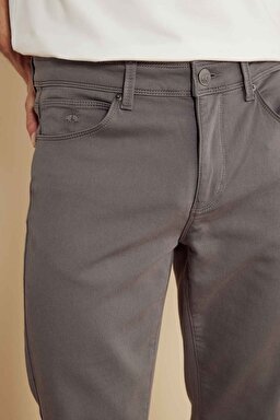 Pamuk Karışımlı Normal Bel Slim Fit Düz Parça  5 Cepli Pantolon - Gri (görsel 5)