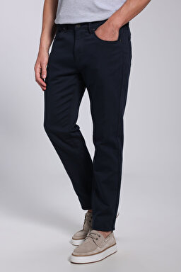 Pamuk Karışımlı Normal Bel Slim Fit Düz Parça  5 Cepli Pantolon - Lacivert (görsel 5)