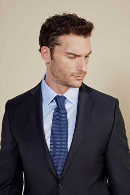 Yün Karışımlı Mono Yaka Slim Fit Kapak Cepli Takım Elbise - Lacivert (görsel 4)