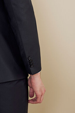 Yün Karışımlı Mono Yaka Slim Fit Kapak Cepli Takım Elbise - Lacivert (görsel 5)