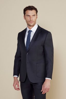 %100 Yün Mono Yaka Slim Fit Torba Cep Takım Elbise - Lacivert