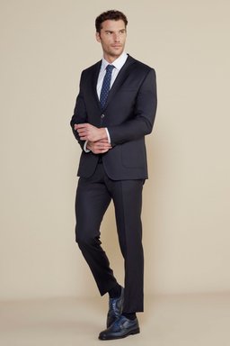 %100 Yün Mono Yaka Slim Fit Torba Cep Takım Elbise - Lacivert (görsel 3)