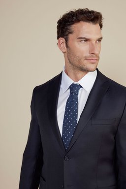 %100 Yün Mono Yaka Slim Fit Torba Cep Takım Elbise - Lacivert (görsel 4)