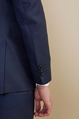 %100 Yün Mono Yaka Regular Fit Kapak Cep Takım Elbise - Lacivert (görsel 7)
