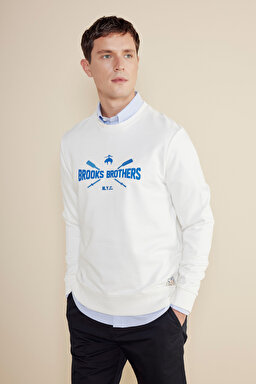 %100 Pamuk Kürekli Logo New York Yazılı Sweatshirt - Kırık Beyaz
