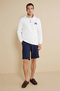 %100 Pamuk Bato Yaka Nakışlı Sweatshirt - Kırık Beyaz (görsel 3)