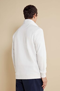 %100 Pamuk Bato Yaka Nakışlı Sweatshirt - Kırık Beyaz (görsel 6)