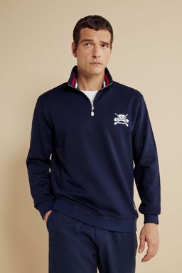 %100 Pamuk Bato Yaka Nakışlı Sweatshirt - Lacivert (görsel 2)