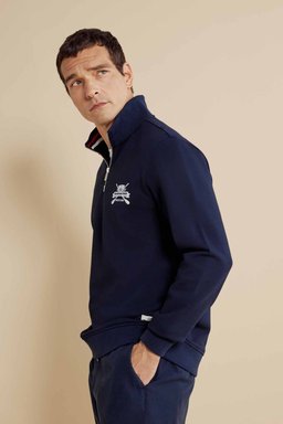 %100 Pamuk Bato Yaka Nakışlı Sweatshirt - Lacivert (görsel 3)