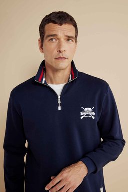%100 Pamuk Bato Yaka Nakışlı Sweatshirt - Lacivert (görsel 5)