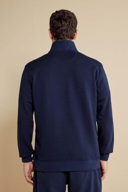 %100 Pamuk Bato Yaka Nakışlı Sweatshirt - Lacivert (görsel 6)