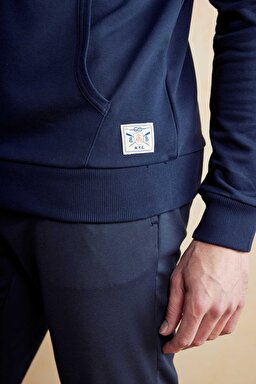 %100 Pamuk Patch Detaylı Fermuarlı Hoodie - Lacivert (görsel 6)