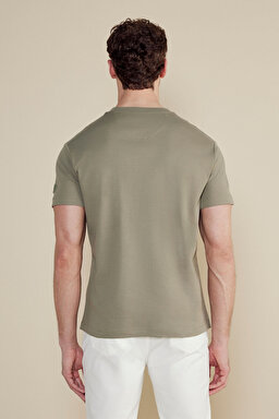 Kolu Patch Logolu Bisiklet Yaka Erkek T-Shirt - Açık Haki (görsel 5)