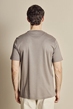 %100 Pamuk Bisiklet Yaka Kısa Kol Mercerize Rib Tshirt - Gri (görsel 6)
